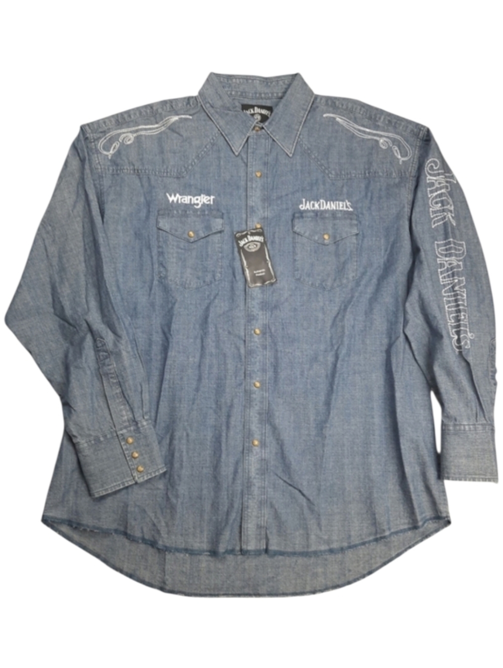 Wrangler Jack Daniels Old No 7 NWT Western Pearl Snap Denim Shirt SZ XL